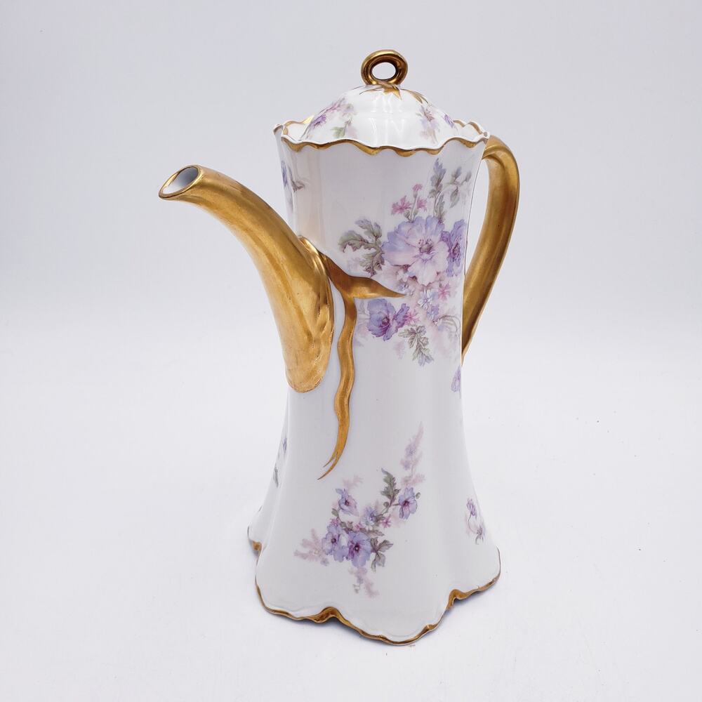 Haviland Limoges Ceramic Gold Trimmed Chocolate-Coffee Pot Purple Flowers